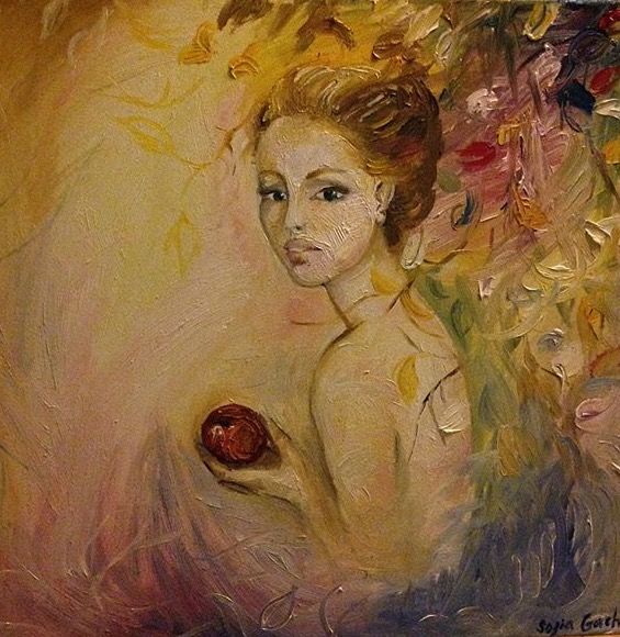 Painting titled "Woman with apple" by Sofia Gach, Original Artwork