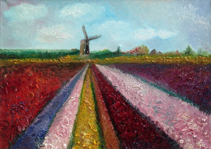 Painting titled "Field in Netherlands" by Sofia Gach, Original Artwork