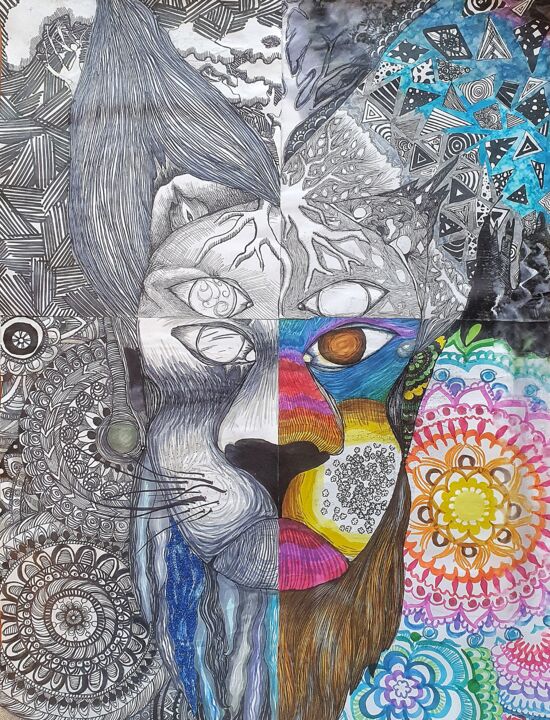 Рисунок под названием "Personality mask" - Sofia Vietvytska, Подлинное произведение искусства, Маркер