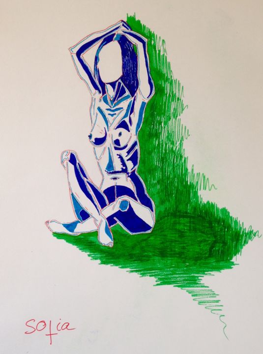 Dessin intitulée ""Android "" par Sofia, Œuvre d'art originale, Conté