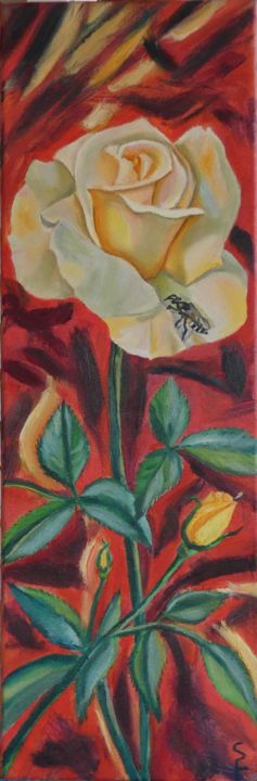 Painting titled "Rose on red" by Sofia Gasviani, Original Artwork, Oil