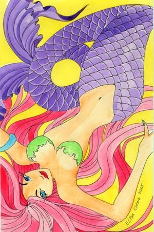 Arte digitale intitolato "Purple Tail Mermaid" da Sofianime, Opera d'arte originale