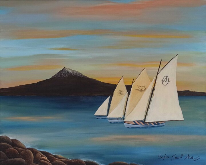 Painting titled "BOM TEMPO NO CANAL" by Sofia Sant´Ana, Original Artwork, Acrylic Mounted on Wood Stretcher frame