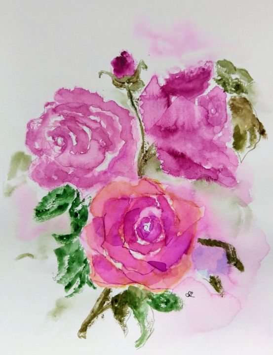 Painting titled "Roses" by Sofie Papadopoulou, Original Artwork, Watercolor