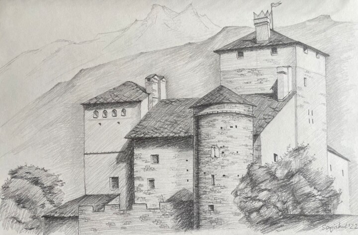 Drawing titled "Castle" by Sofiia Kulichkova (Sonjakul), Original Artwork, Pencil
