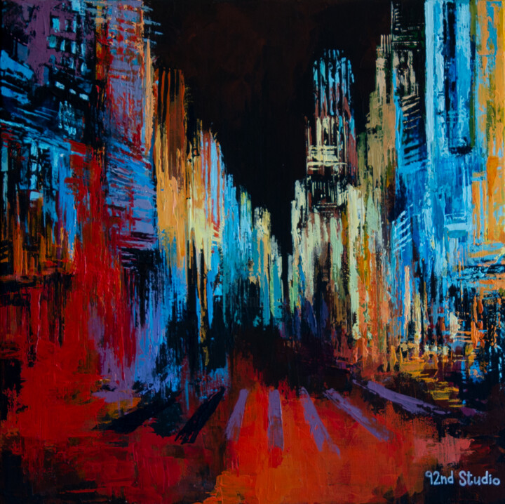 Painting titled "West 42nd Street, N…" by Sofija Nikolić (92nd Studio), Original Artwork, Acrylic Mounted on Wood Stretcher…