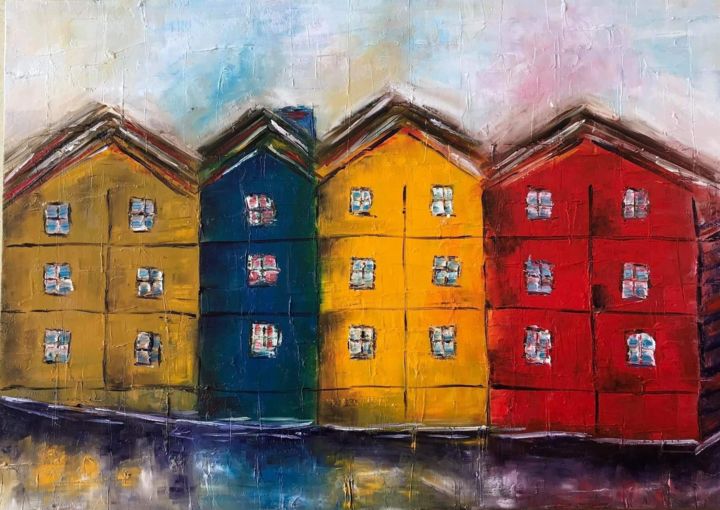 Painting titled "Amsterdam" by Sophie Kandelaki, Original Artwork, Oil Mounted on Wood Stretcher frame