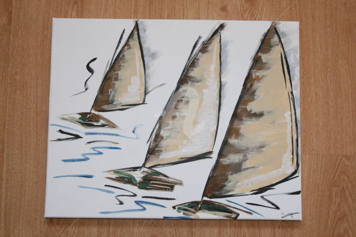 Painting titled "Bateaux bretons" by Soguer, Original Artwork, Acrylic