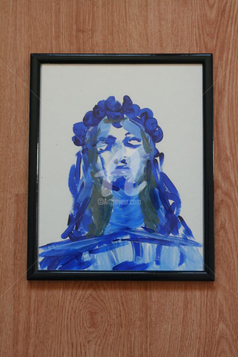 Painting titled "Vierge bleue" by Soguer, Original Artwork, Acrylic