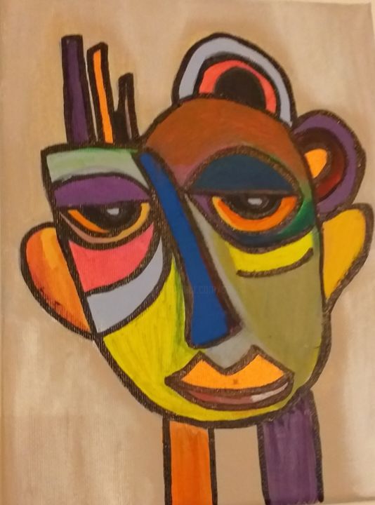 Painting titled "DROLE DE FIGURE" by Sohail, Original Artwork, Acrylic Mounted on Wood Stretcher frame