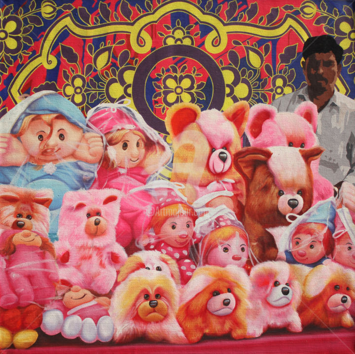 Картина под названием "Toy Seller" - Sohan Jakhar, Подлинное произведение искусства, Акрил