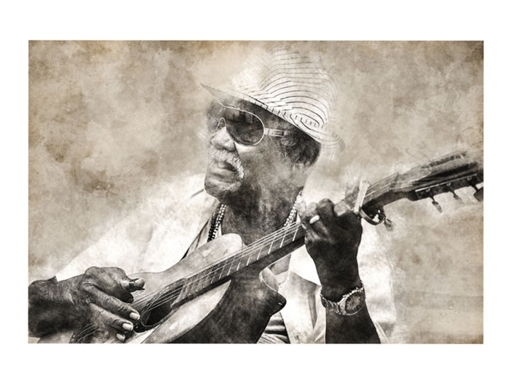 Fotografia intitolato "Le guitariste cubain" da Soizic Lebouc, Opera d'arte originale, Fotografia manipolata
