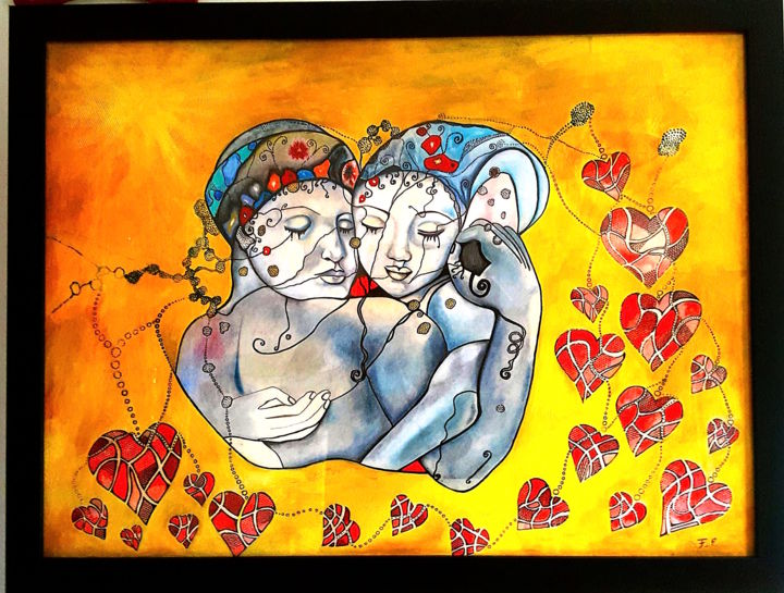 Peinture intitulée "ils s'aiment" par Françoise Perron, Œuvre d'art originale, Pastel