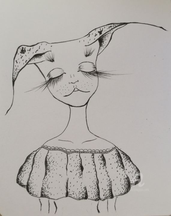 Drawing titled "Endormi" by Daria Sokolova, Original Artwork, Ink