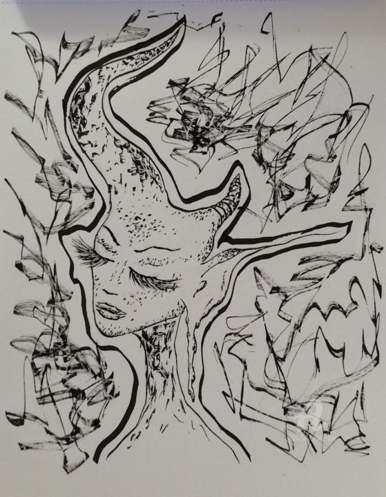 Desenho intitulada "Méditation" por Daria Sokolova, Obras de arte originais, Tinta