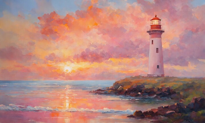 "Lighthouse Evening" başlıklı Tablo Sol tarafından, Orijinal sanat, Petrol