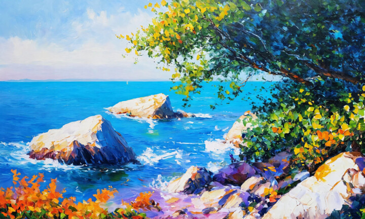Painting titled "Summer sea, alone t…" by Sol, Original Artwork, Oil