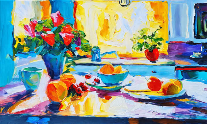 Schilderij getiteld "Breakfast of sunny…" door Sol, Origineel Kunstwerk, Olie