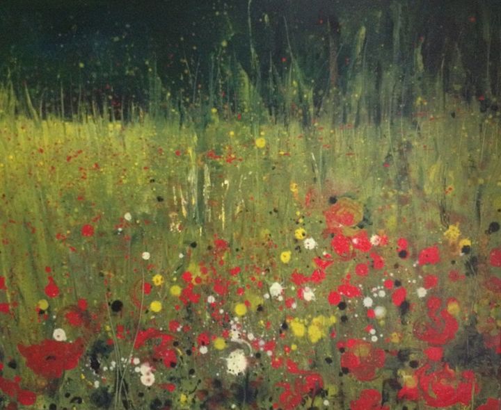 Painting titled "Les coquelicots -Re…" by Sola, Original Artwork, Oil