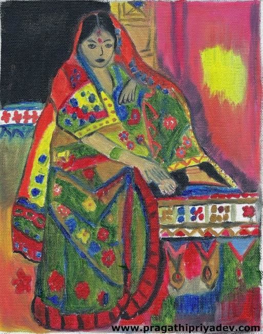 Peinture intitulée "Rajasthani Woman" par Namaste, Œuvre d'art originale, Huile