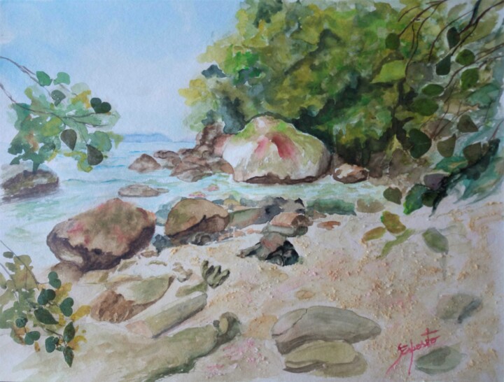 Pintura intitulada "Praia Brava da Alma…" por Solange Esposito (SEsposito), Obras de arte originais, Aquarela