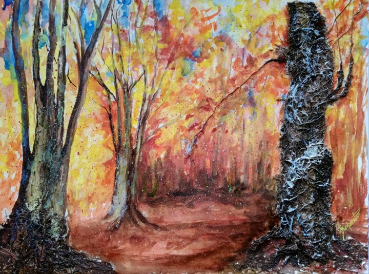 Pintura intitulada "Paisagem Outonal" por Solange Esposito (SEsposito), Obras de arte originais, Aquarela