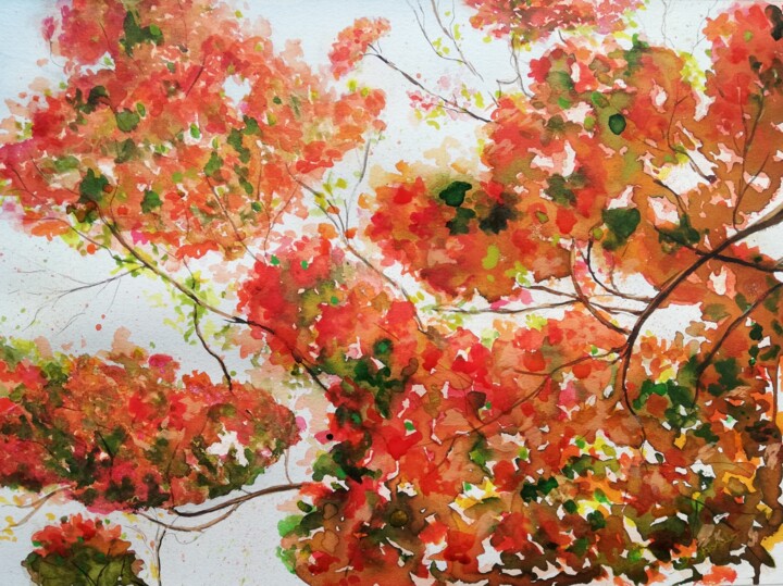 Painting titled "Flamboyant" by Solange Esposito (SEsposito), Original Artwork, Watercolor