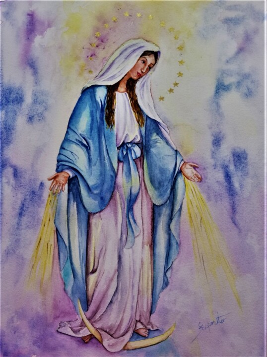 Pintura intitulada "Madonna delle Grazie" por Solange Esposito (SEsposito), Obras de arte originais, Aquarela
