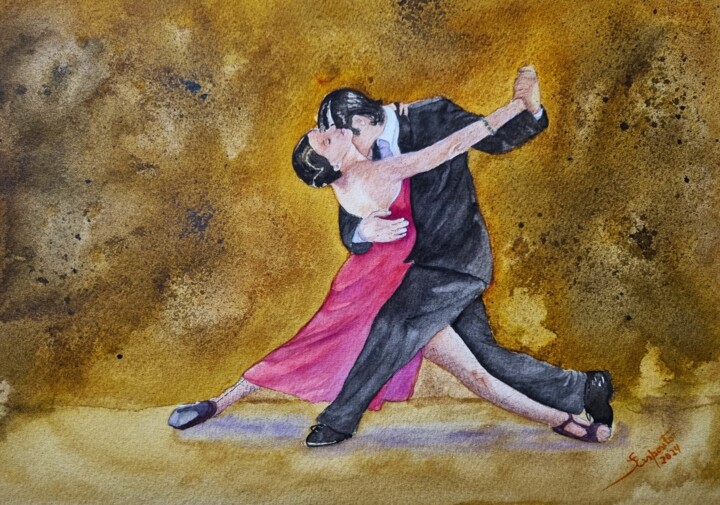 Pittura intitolato "Tango" da Solange Esposito (SEsposito), Opera d'arte originale, Acquarello