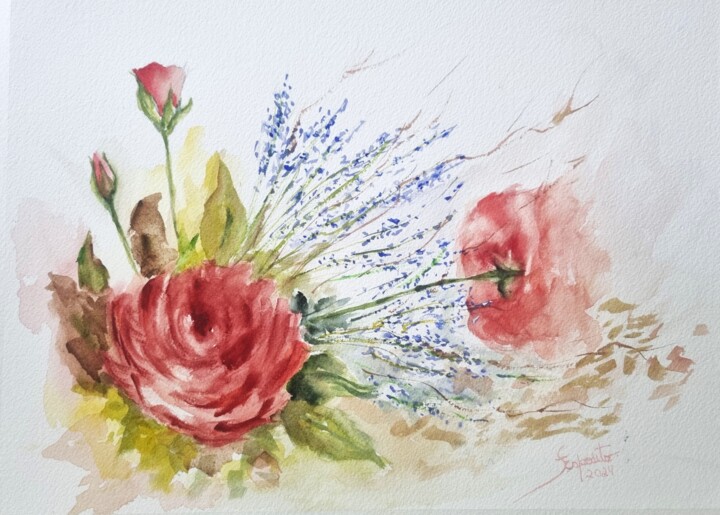 Peinture intitulée "Rosas Vermelhas e L…" par Solange Esposito (SEsposito), Œuvre d'art originale, Aquarelle