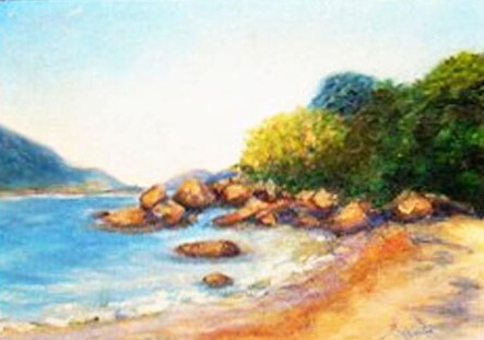 Painting titled "Spiaggia di Ubatuba" by Solange Esposito (SEsposito), Original Artwork, Oil