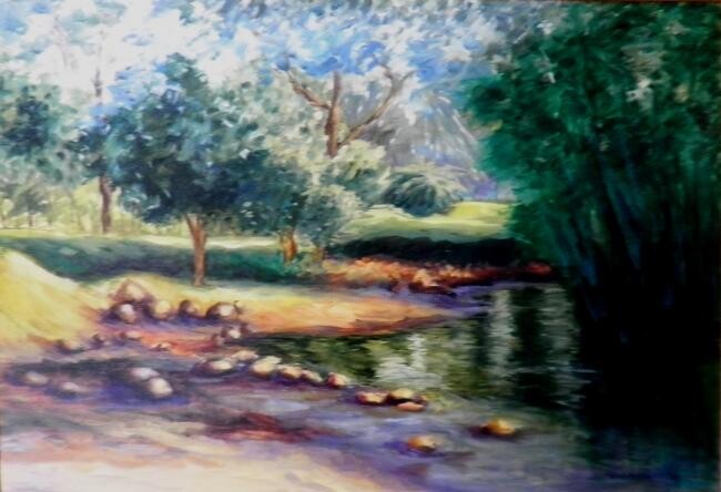 Pintura intitulada "Ruscello con pietre" por Solange Esposito (SEsposito), Obras de arte originais, Óleo