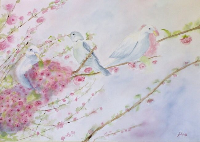 Pintura intitulada "Uccelli" por Solange Esposito (SEsposito), Obras de arte originais, Aquarela