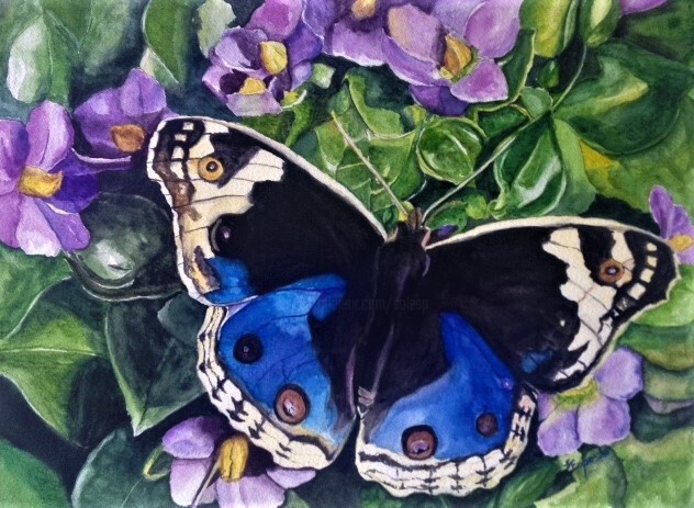 Pintura intitulada "Borboleta no Jardim" por Solange Esposito (SEsposito), Obras de arte originais, Aquarela