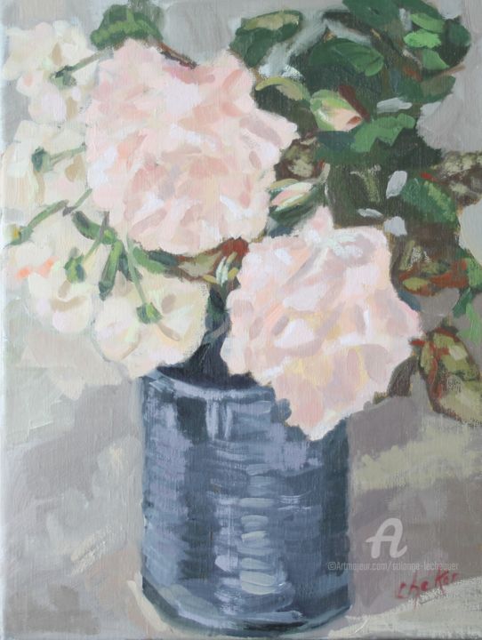 Pintura intitulada "Roses Gruss an Aach…" por Chéker, Obras de arte originais, Óleo Montado em Armação em madeira
