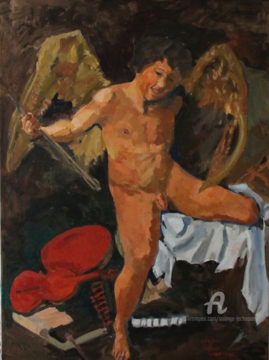 Malarstwo zatytułowany „L'Amour Vainqueur d…” autorstwa Chéker, Oryginalna praca, Olej Zamontowany na Drewniana rama noszy