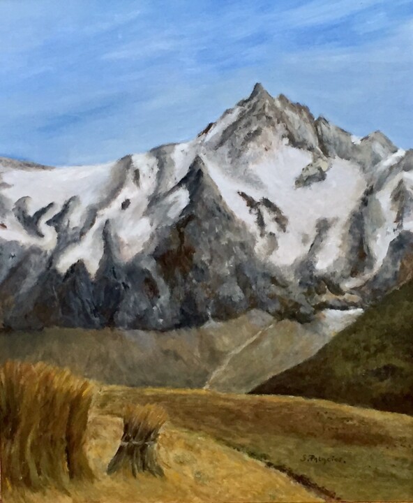 Painting titled "Glacier de la Meige…" by Solange Palacios Dupont, Original Artwork, Oil Mounted on Wood Panel