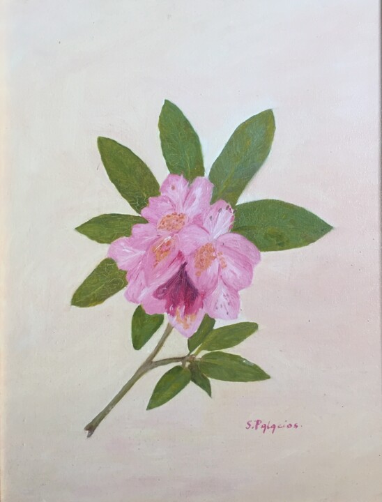 Painting titled "RHODODENDRON" by Solange Palacios Dupont, Original Artwork, Oil Mounted on Other rigid panel