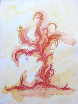 Painting titled "le feu" by Solange Palacios Dupont, Original Artwork, Watercolor Mounted on Cardboard