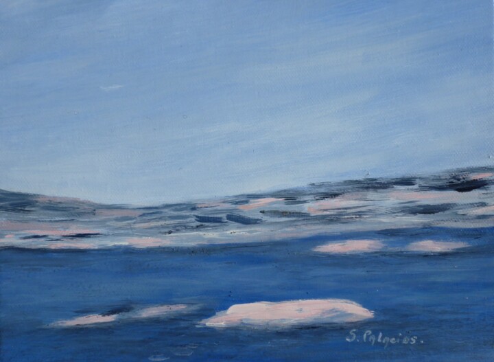 Painting titled "Islande" by Solange Palacios Dupont, Original Artwork, Oil Mounted on Wood Panel