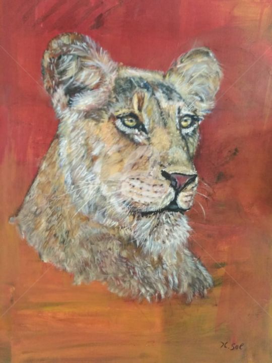 Peinture intitulée "Portrait d une Lion…" par Sol.Art, Œuvre d'art originale, Huile