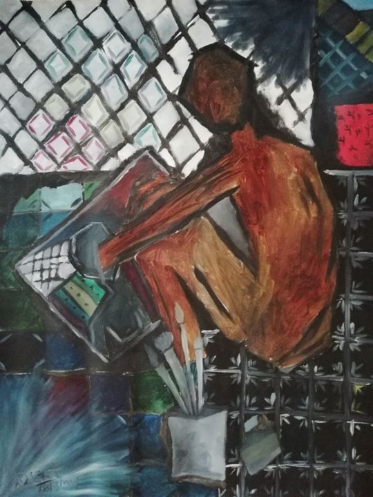 Painting titled "At my home" by Mahipat Solanki, Original Artwork, Oil