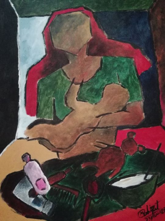 Painting titled "Mother : cosmetics,…" by Mahipat Solanki, Original Artwork, Acrylic
