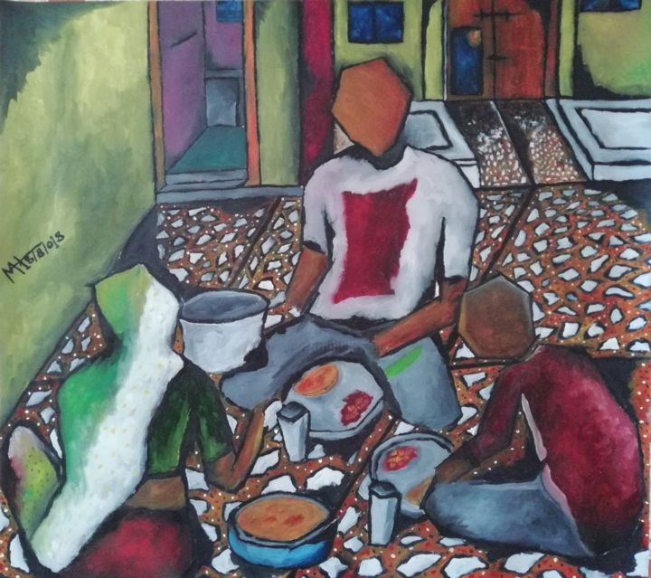 Painting titled "Dinner" by Mahipat Solanki, Original Artwork, Oil