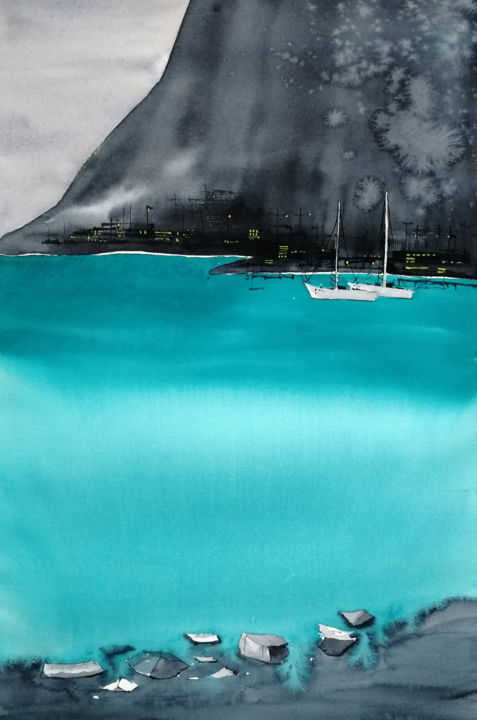 Malerei mit dem Titel "Норвегия" von Marina Zhukova, Original-Kunstwerk, Aquarell