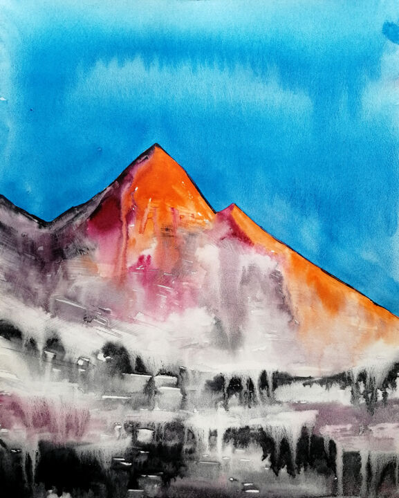 Картина под названием "Горы" - Marina Zhukova, Подлинное произведение искусства, Акварель