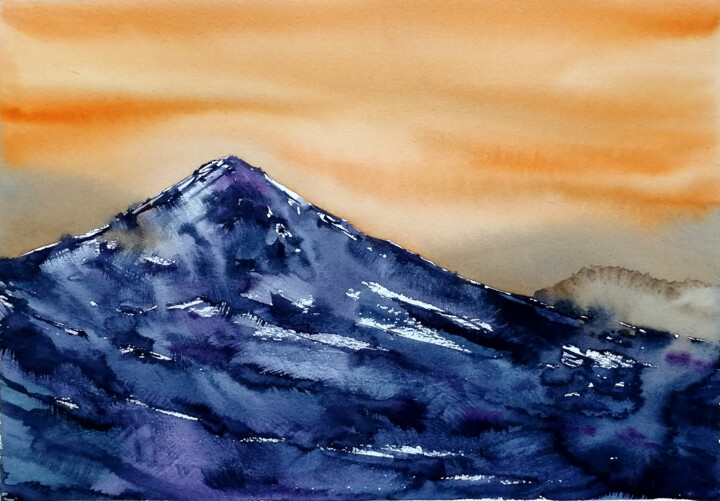 Pittura intitolato "Закат в горах" da Marina Zhukova, Opera d'arte originale, Acquarello