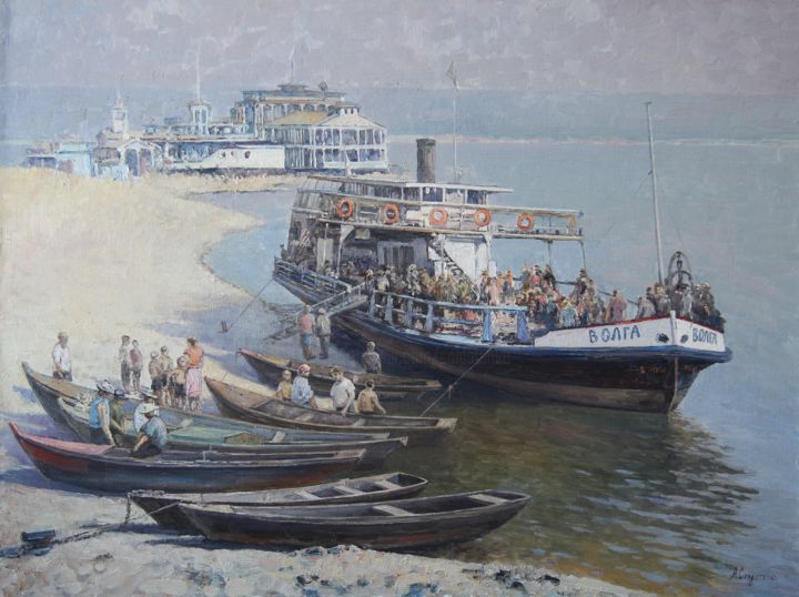 Pintura intitulada "Лето на Волге" por Andrey Soldatenko, Obras de arte originais, Óleo