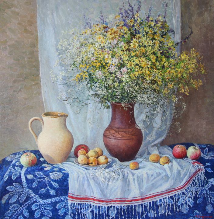 Painting titled "Июльский натюрморт" by Andrey Soldatenko, Original Artwork, Oil