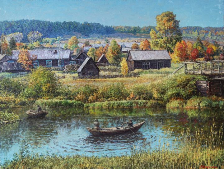 Painting titled "Осенний мотив" by Andrey Soldatenko, Original Artwork, Oil